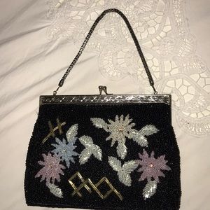 Vintage 1950s Beaded Purse with Beaded Flowers